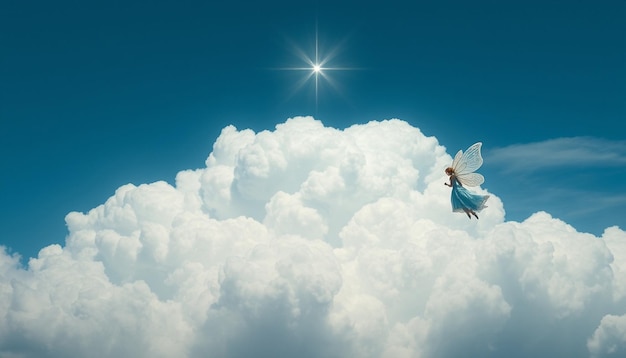 Photo angel flying above the clouds