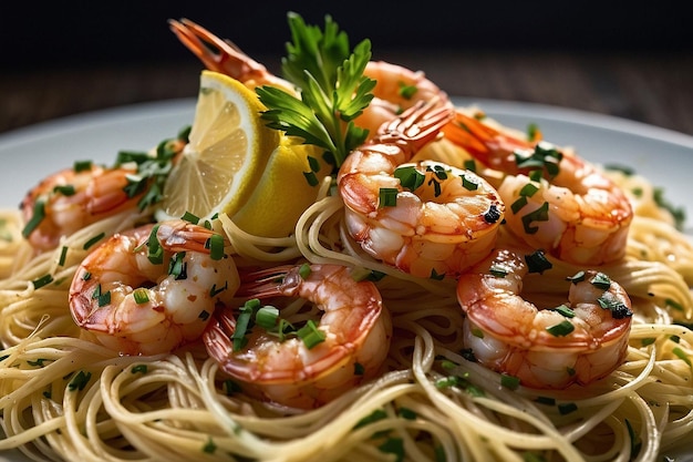 Angel Hair with garlic lemon shrimp