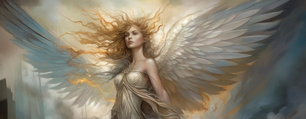 Angel magnificent illustration photos with big pair of wings and bright halo