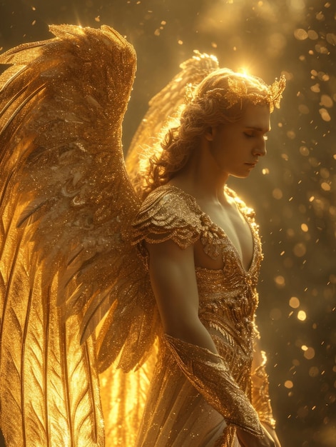 Angel magnificent illustration photos with big pair of wings and bright halo