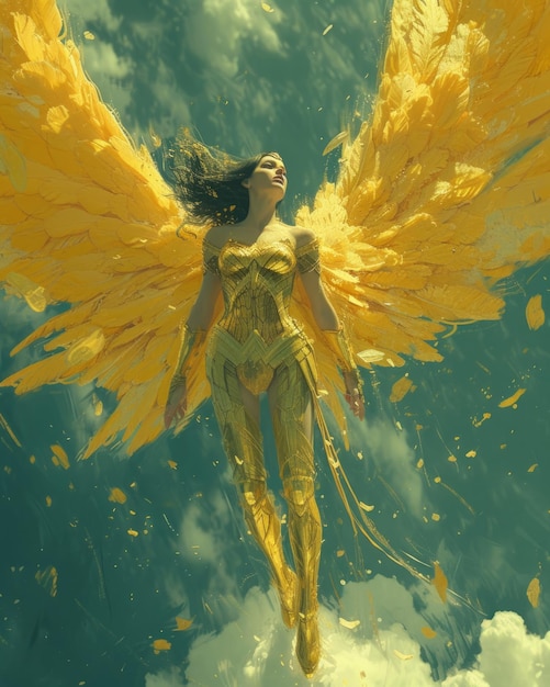 Angel magnificent illustration photos with big pair of wings and bright halo