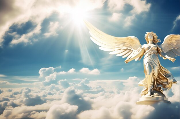 Angel of spirit in blue sky in clouds