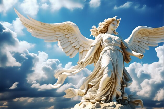 Angel of spirit in blue sky in clouds