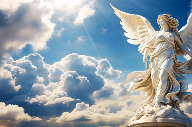 Angel of spirit in blue sky in clouds