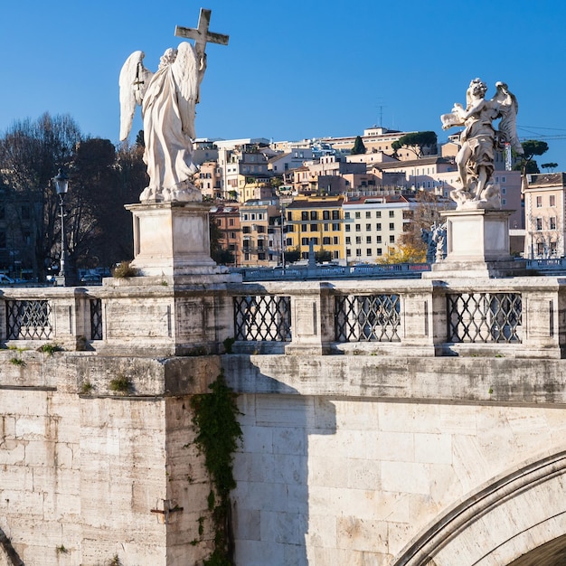 Angel statues on St Angel Bridge in Rome city