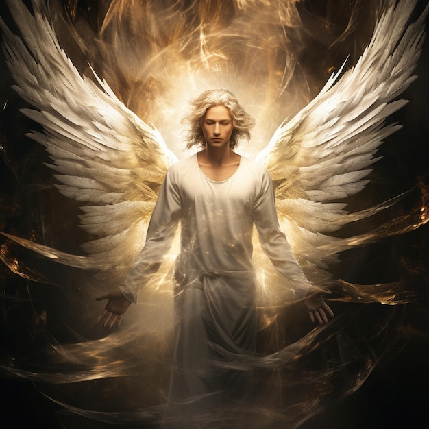 Angel surrounded by light with white wings