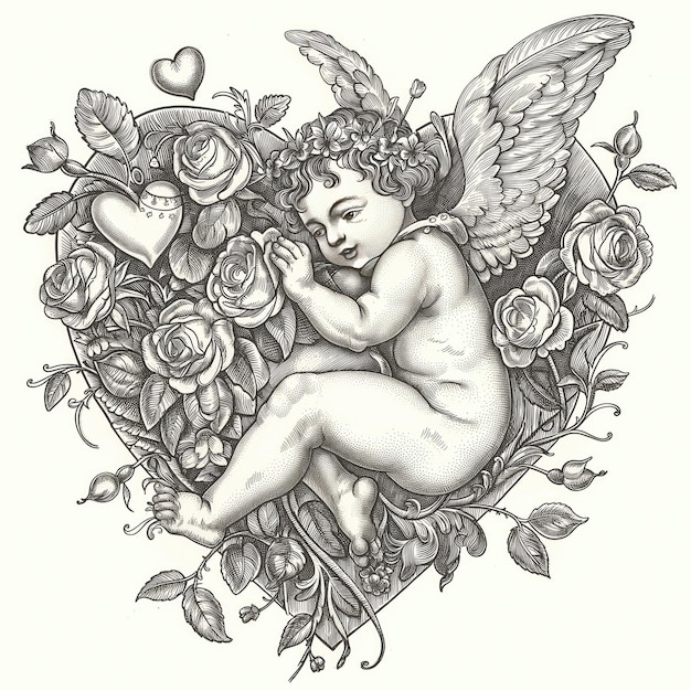 Photo angel of valentine pencil artwork