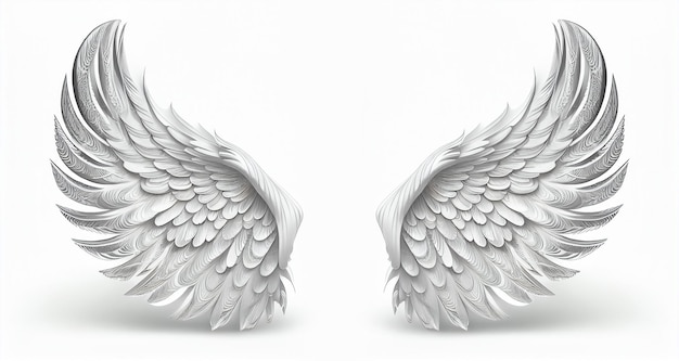 Angel wings on white background panoramic image Generative Ai