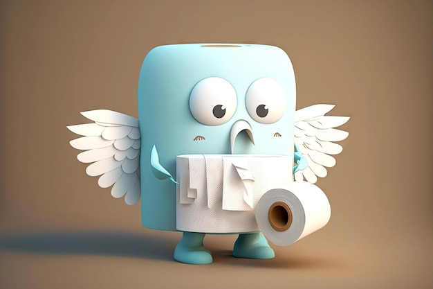 Angel with wings and toilet paper cute cartoon character