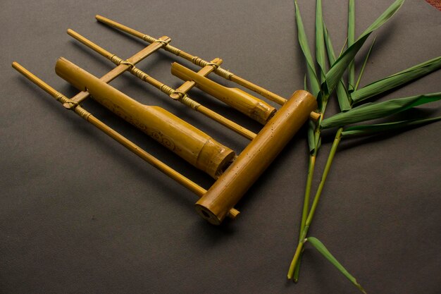 Angklung the traditional sundanese musical instrument made from bamboo Isolated on white background