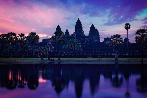 Angkor Wat - famous Cambodian landmark - on sunrise