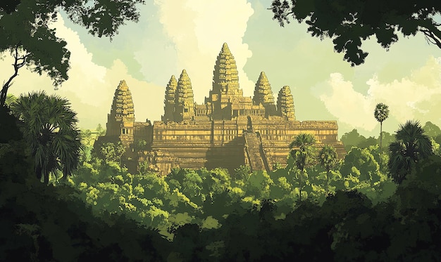 The Angkor Wat temple complex vector illustration