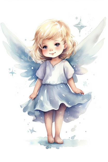 Angle fairy watercolor clipart cute isolated on white background with Generative AI