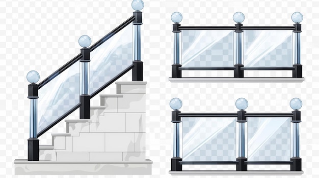 Photo an angle view of a glass balustrade with an iron banister modern rendition of different sections of an acrylic fence with metal railing on a transparent background