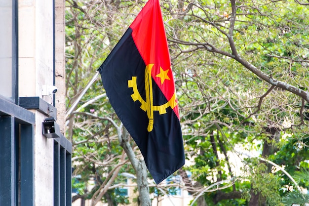 Angola flag outdoors in Rio de Janeiro