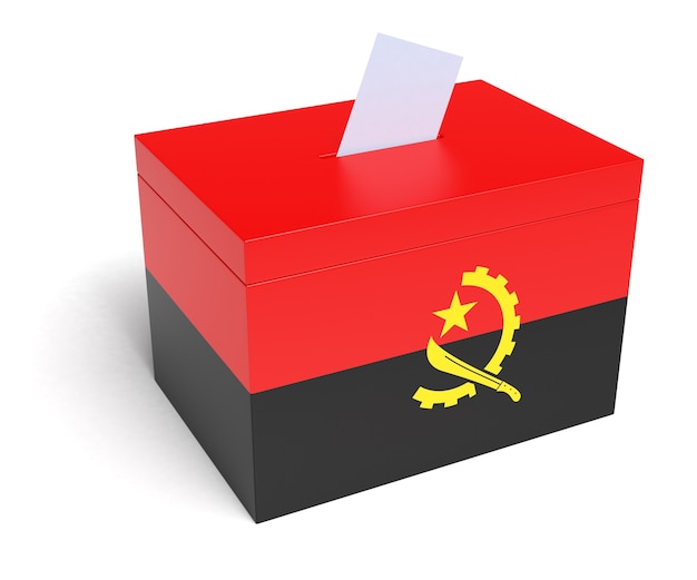 Angolan Flag Ballot Box. 3D Rendering.