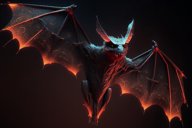 Angry bat with red eyes on dark background