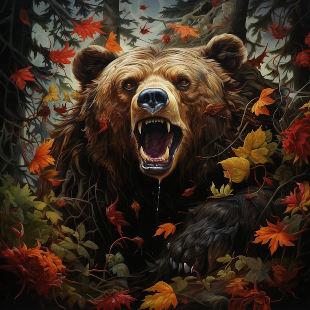 Angry bear nice background images Generative AI