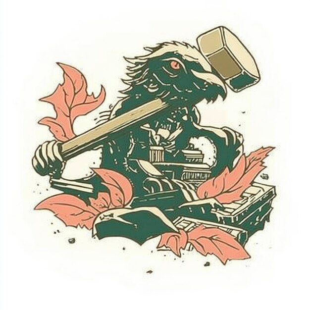 Angry Bird Holding a Hammer With Leaves