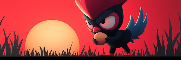 Photo angry bird at sunset