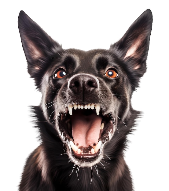 Angry black german shepherd dog portrait on isolated background