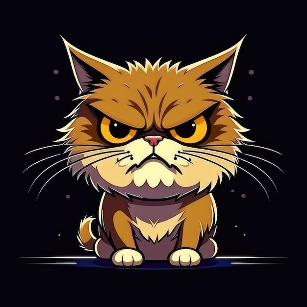 Angry cartoon cat on black background vector illustration for your design