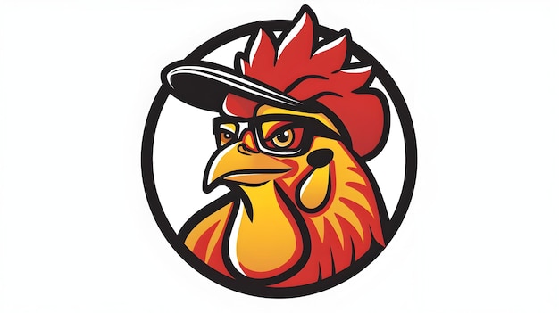 Photo angry cartoon rooster mascot with glasses