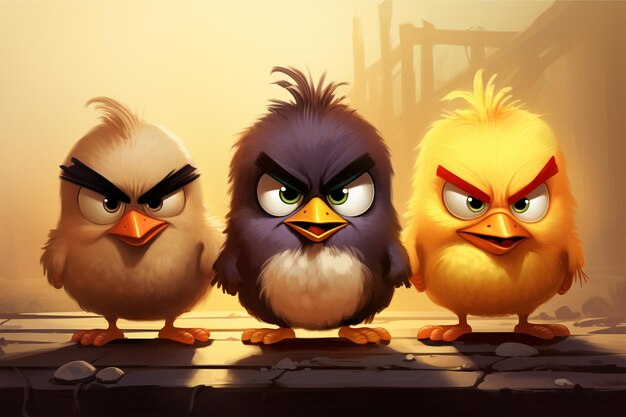 angry cute chicks cartoon