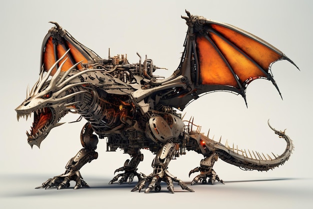 Angry dragon robot made by electronic mechanics Mythical creatures Illustration Generative AI