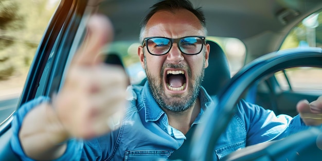 Photo angry driver expressing frustration in traffic