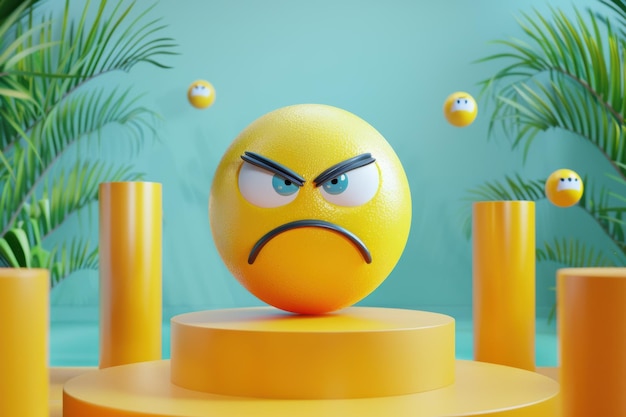 Photo angry emoji on a yellow podium