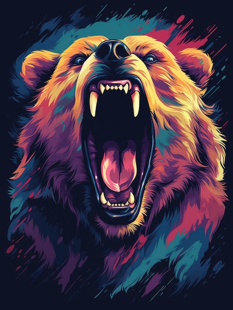 An angry grizzly's face with a mouth open Print for Tshirts Generative AI