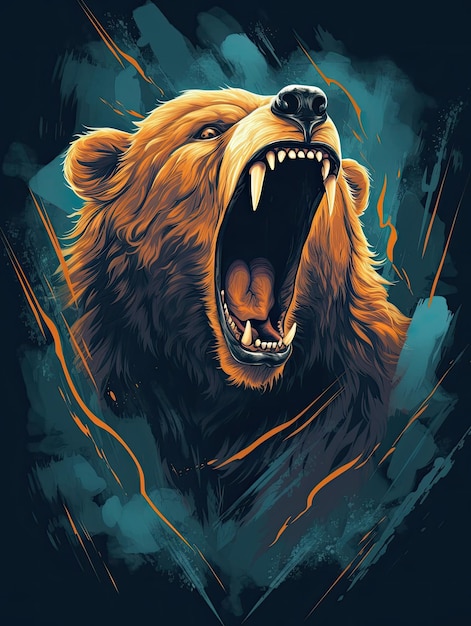 An angry grizzly's face with a mouth open Print for Tshirts Generative AI