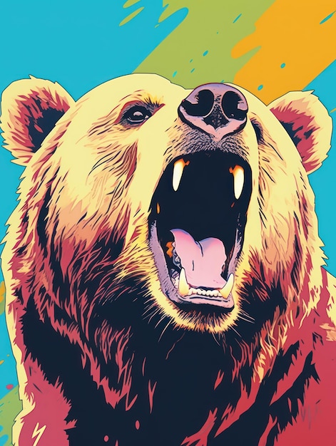 An angry grizzly's face with a mouth open Print for Tshirts Generative AI