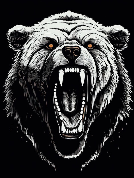 An angry grizzly's face with a mouth open Print for Tshirts Generative AI