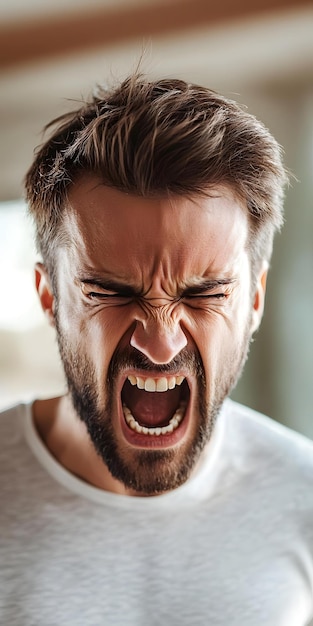 Photo angry man expressing frustration while yelling