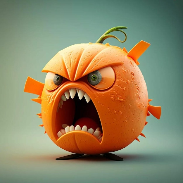 An angry orange with a sharp nose and a sharp teeth.