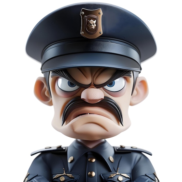 Photo angry policeman cop man in police uniform and cap with a gloomy expression on his face funny 3d