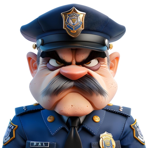 Photo angry policeman cop man in police uniform and cap with a gloomy expression on his face funny 3d