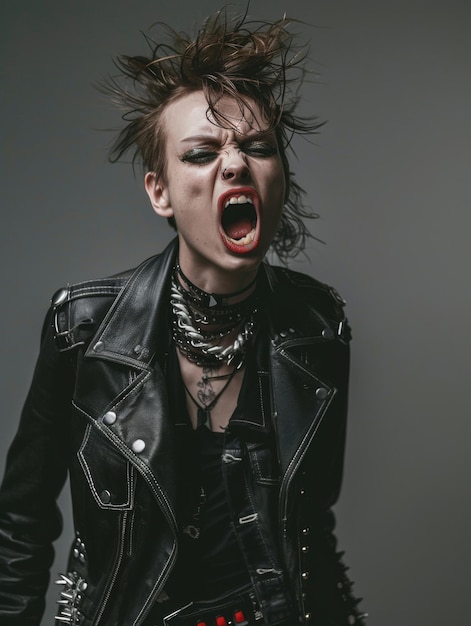 Photo an angry punk female with a mohawk