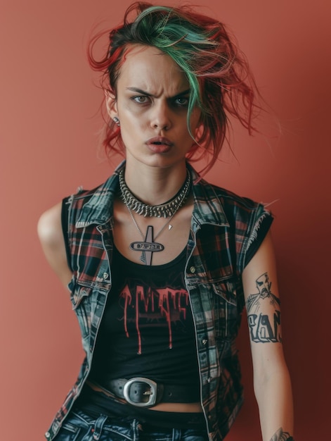 Photo an angry punk female with a mohawk