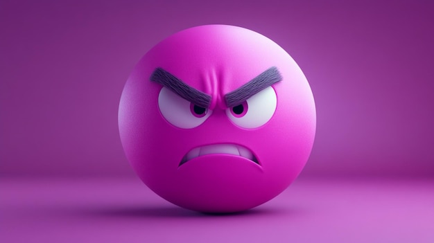 Angry purple emoticon with black eyes bro and big white and black eyes on purple background