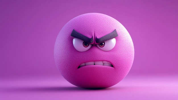 Photo angry purple emoticon with black eyes bro and big white and black eyes on purple background