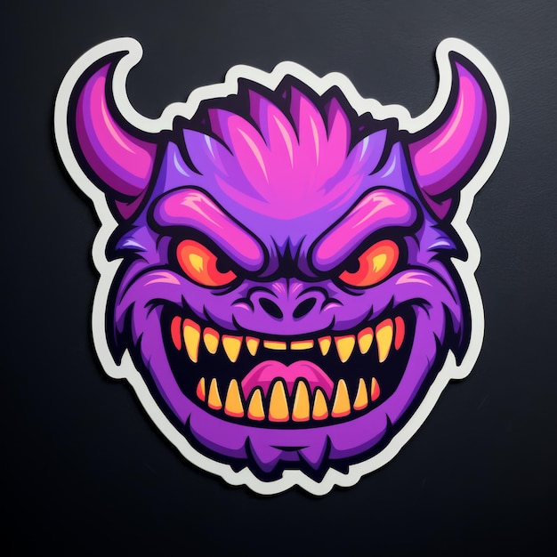 Angry Purple Monster with Horns Illustration Ideal for Gaming Logos Stickers Apparel