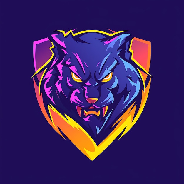 Photo angry purple panther in a shieldshaped logo