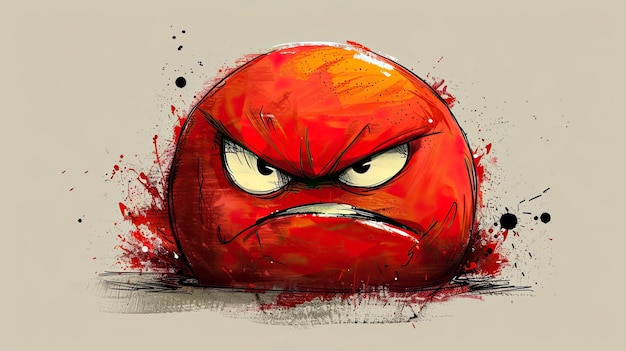 Photo angry red ball character with an angry face