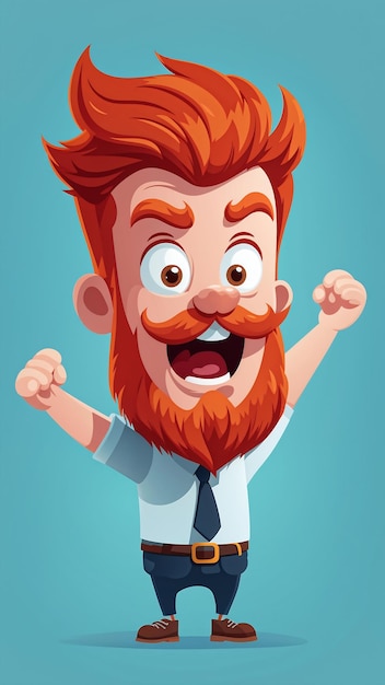 Angry RedBearded Man In Shirt And Tie Vector Cartoon Character Illustration