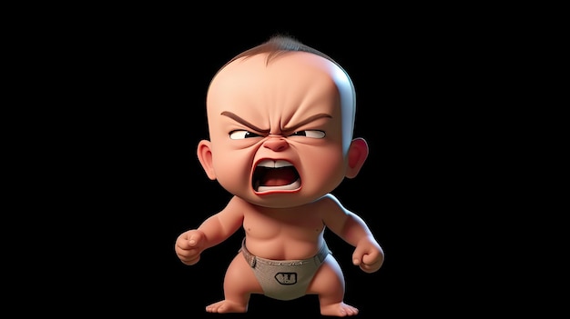 angry and screeming baby in pixar style