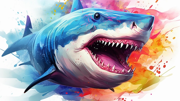 Angry Shark Face Blue Ocean Vector Artwork Shark Animal Generate AI