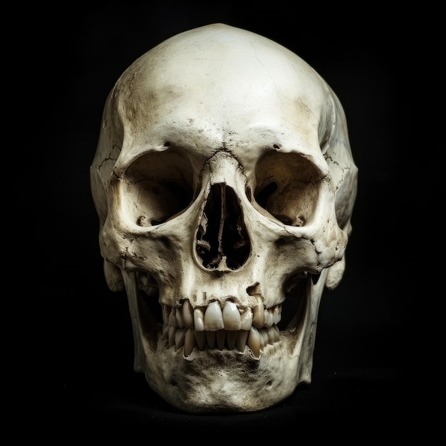 Angry Skull Gothic Contrast of Real Human Skull on Dark Isolated Background